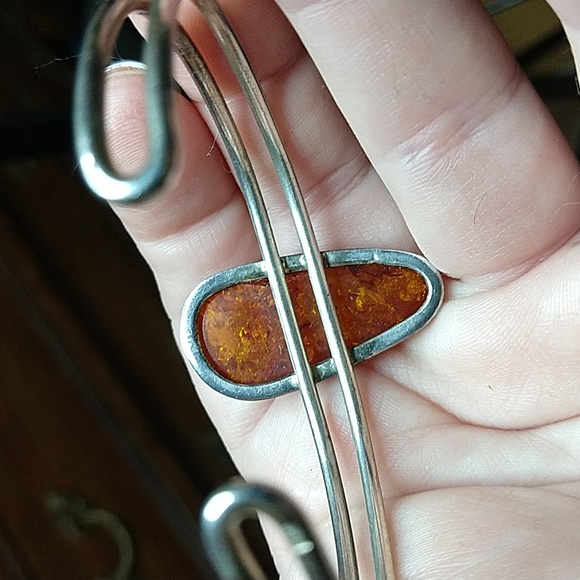 Vintage Baltic honey Amber sterling silver cuff bracelet adjustable - Picture 6 of 17